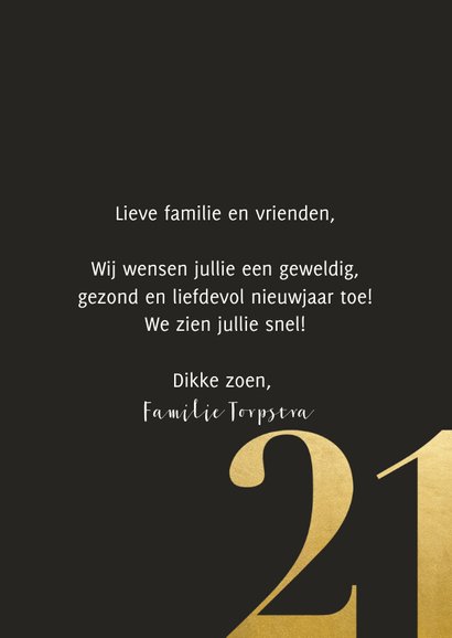 Nieuwjaarskaart met grote foto en gouden 2021 3