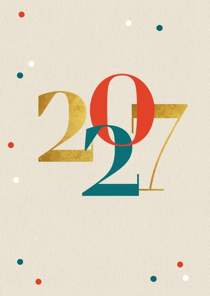 Nieuwjaarskaart modern typografisch 2027 goud kraft 2