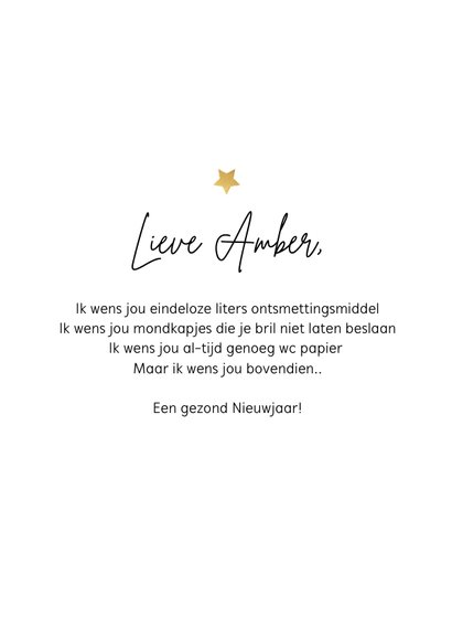 Nieuwjaarskaart negatieve test corona goud sterren 3