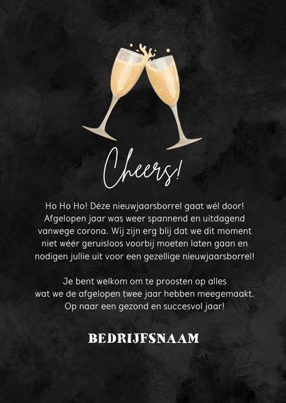 Nieuwjaarskaart nieuwjaarsborrel zakelijk champagne oliebol 3