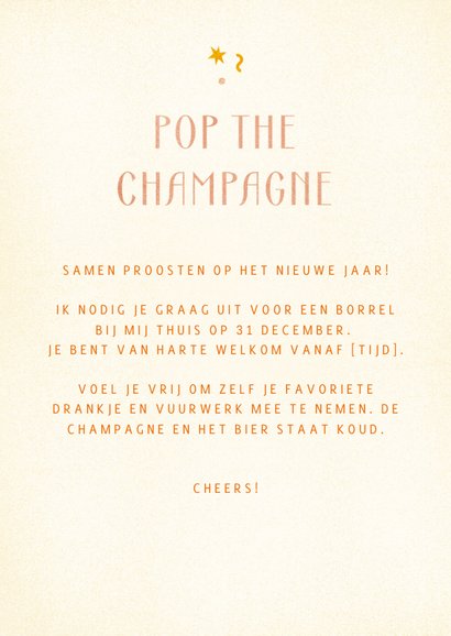 Nieuwjaarskaart pop the champagne eenvoudig 3