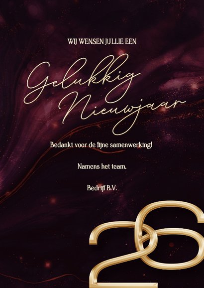 Nieuwjaarskaart rode marmer swirl zakelijk fotocollage 2026 3