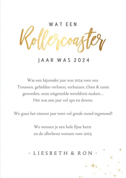 Nieuwjaarskaart - rollercoaster jaar 2024 arreslee op de kop 3