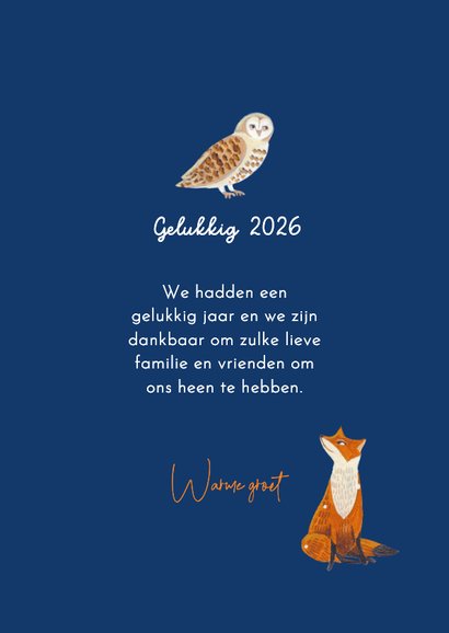 Nieuwjaarskaart sneeuwkoningin in het dieren bos 3