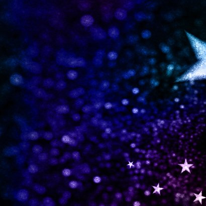 Nieuwjaarskaart sterren blauw paars Achterkant