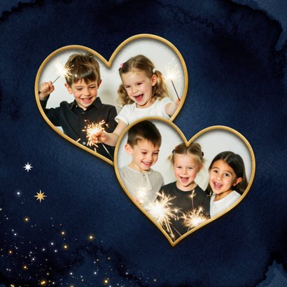 Nieuwjaarskaart sterren goud 2026 foto vuurwerk hart 2