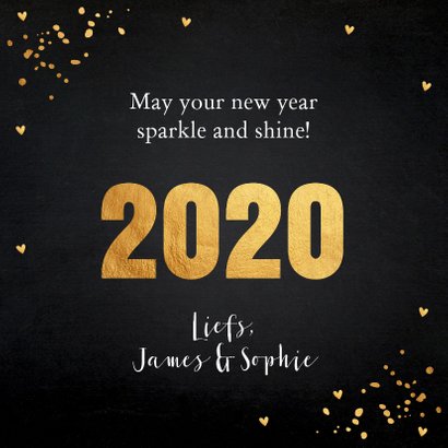 Nieuwjaarskaart typografie goud confetti 3