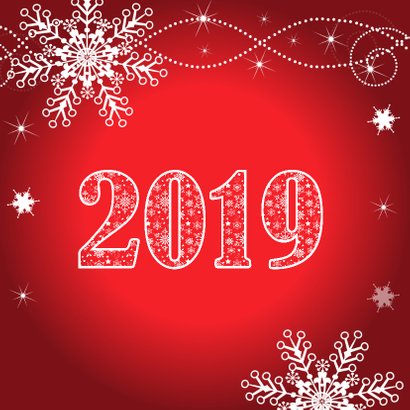 Nieuwjaarskaart typografie rood Happy 2019 2