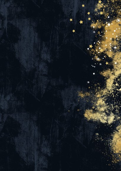 Nieuwjaarskaart typografisch champagneglas goud sterren Achterkant