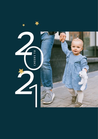 Nieuwjaarskaart typografisch foto goud sterren blauw 2