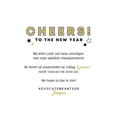 Nieuwjaarskaart uitnodiging borrel champagne en sterren 3