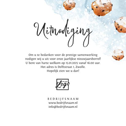 Nieuwjaarskaart uitnodiging borrel waterverf oliebollen 3