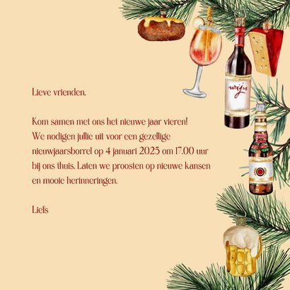 Nieuwjaarskaart uitnodiging ornamenten drank en hapjes 3