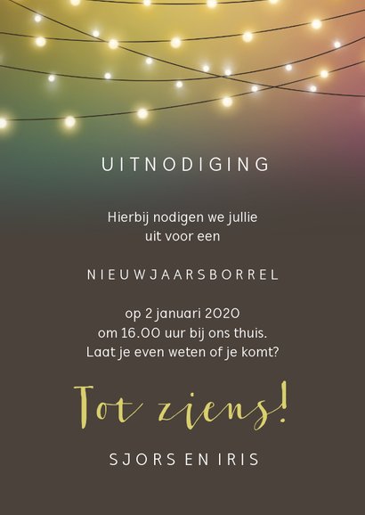 Nieuwjaarskaart uitnodiging, sfeervol met die leuke lampjes 3