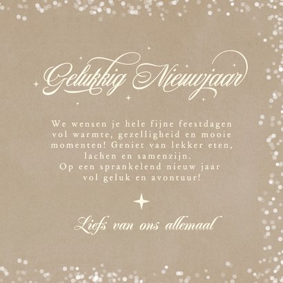 Nieuwjaarskaart vintage kraftlook met sierlijke tekst 3