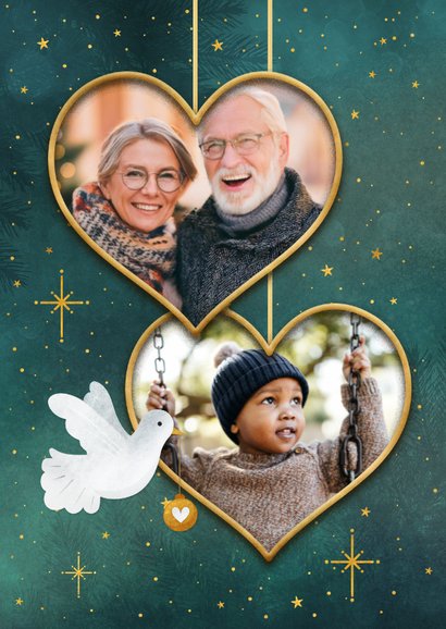 Nieuwjaarskaart vrede en liefde met duifje en foto in hartje 2