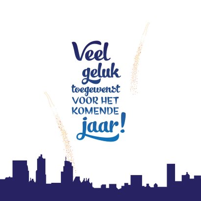 Nieuwjaarskaart vuurwerk vrolijk stad 2