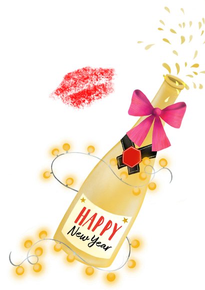 Nieuwjaarskaart 'Warm wishes and champagne kisses'. 2