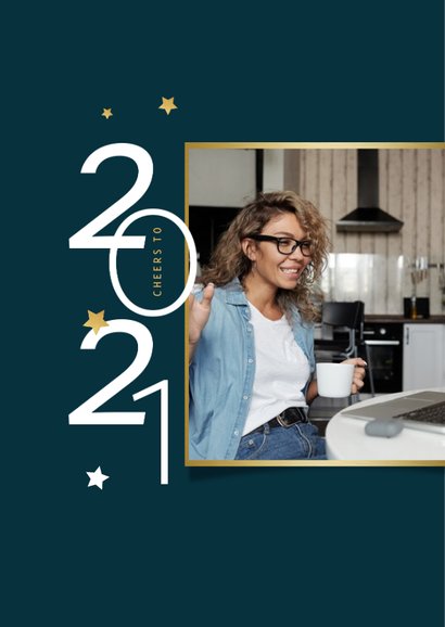 Nieuwjaarskaart zakelijk 2021 sterren fotocollage goud 2
