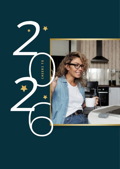 Nieuwjaarskaart zakelijk 2026 sterren fotocollage goud 2