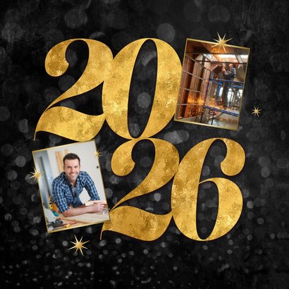 Nieuwjaarskaart zakelijk 2026 sterren goud happy new year 2