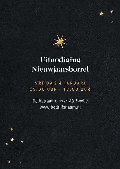 Nieuwjaarskaart zakelijk kerstboom sterren goud 2025 2