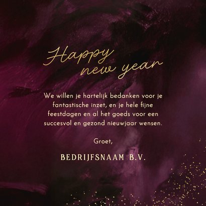 Nieuwjaarskaart zakelijk paars happy new year goud spetters 3