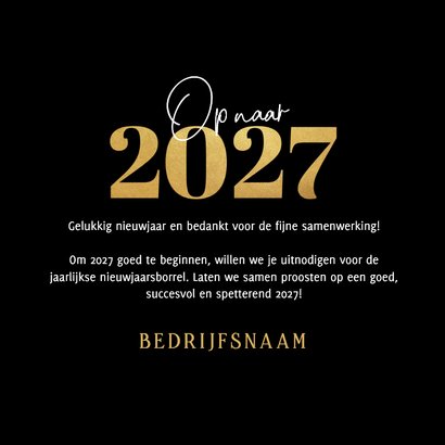 Nieuwjaarskaart zakelijk vuurwerk goud 2027 sprankelend 3