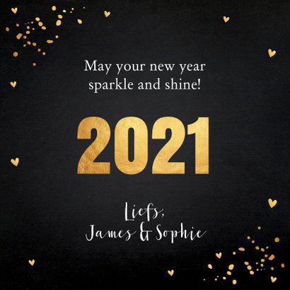 Nieuwjaarskaart zwart goudlook confetti typografie 3