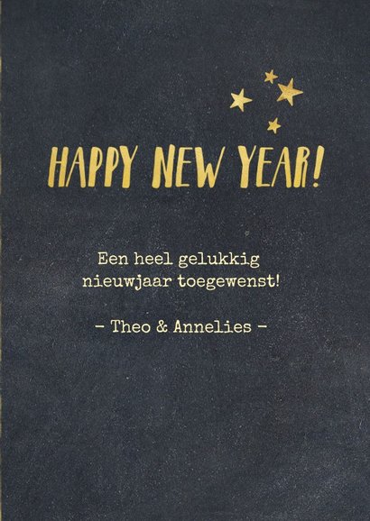 Nieuwjaarskaart zwart met goud en 2 eigen foto's 3
