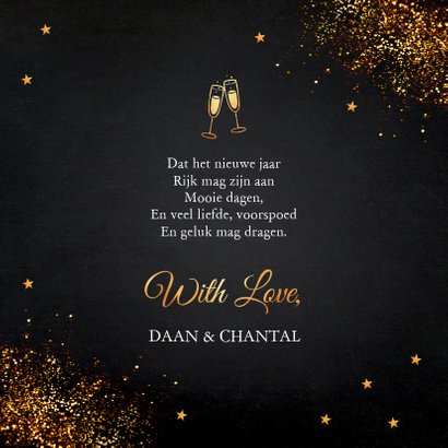 Nieuwjaarskaart zwart typografie goudlook glitter 3