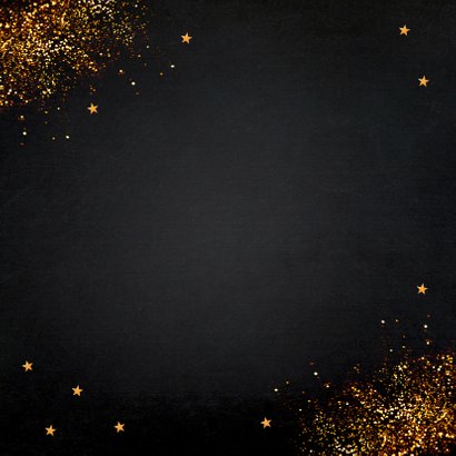 Nieuwjaarskaart zwart typografie goudlook glitter Achterkant