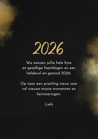 Nieuwjaarskaartje 2026 goud met sterretjes en waterverf 3