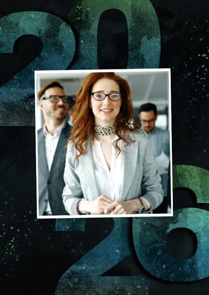 Nieuwjaarskaartje 2026 groen blauw happy new year 2