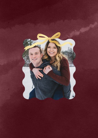 Nieuwjaarskaartje foto gouden strik bordeaux 2026 2