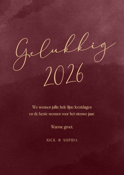 Nieuwjaarskaartje foto gouden strik bordeaux 2026 3