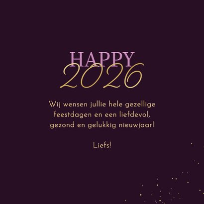 Nieuwjaarskaartje happy 2026 met strikje paars 3