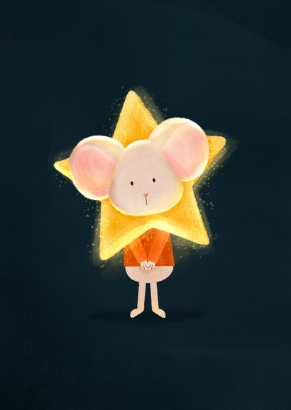 Nieuwjaarskaartje lief muisje met ster lichtpuntje 2