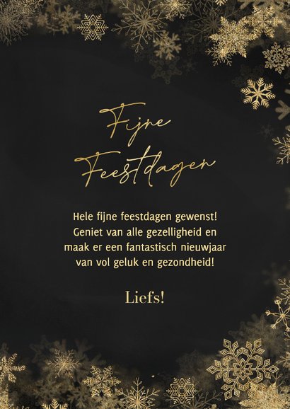 Nieuwjaarskaartje sneeuwvlokken goud fijne feestdagen  3