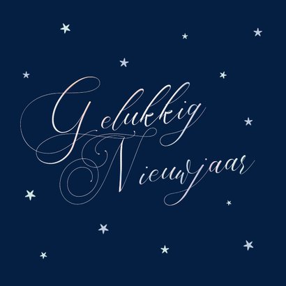Nieuwjaarskaartje vintage typografie en sterren holografisch 2