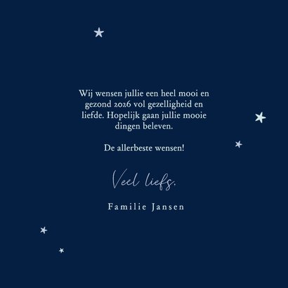 Nieuwjaarskaartje vintage typografie en sterren holografisch Achterkant