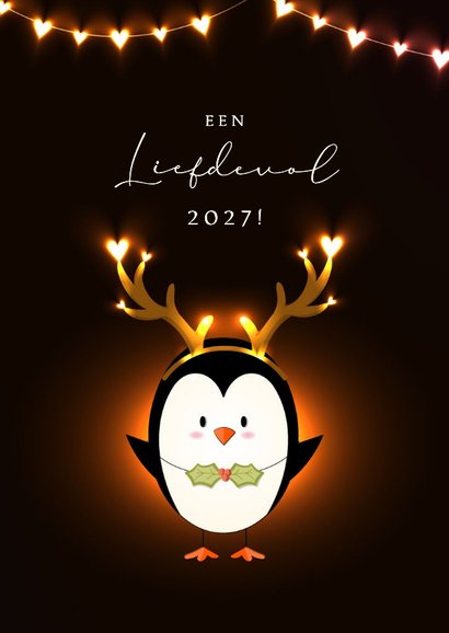Nieuwjaarsknuffel lief vrolijk lichtgevende hartjes pinguïn 2