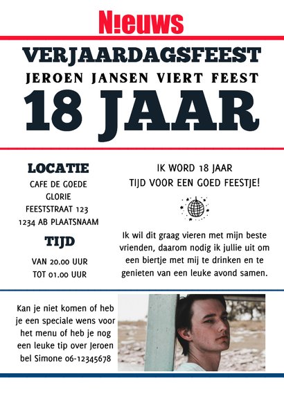 Nieuws tijdschrift uitnodiging 18 jaar 3