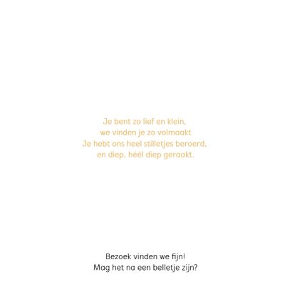 Okergeel geboortekaartje met witte rand en silhouet 2