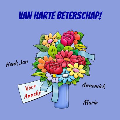 Leuke beterschapskaart met olifant en muisje met bos bloemen 3