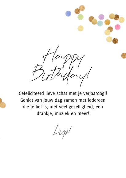 Ondeugende verjaardagskaart speeltje foto confetti goud 3