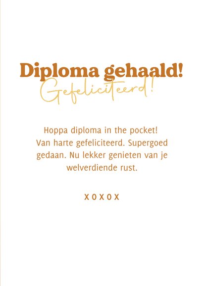 Oranje kaartje diploma gehaald gefeliciteerd met kat 3