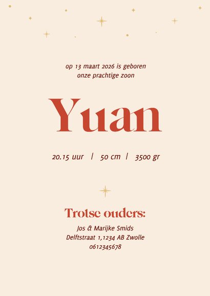 Origineel geboortekaartje astrologie paard met goudfolie 3