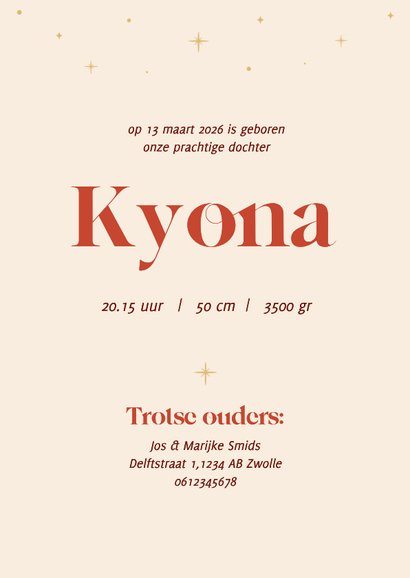 Origineel geboortekaartje met draak en gouden sterretjes 3