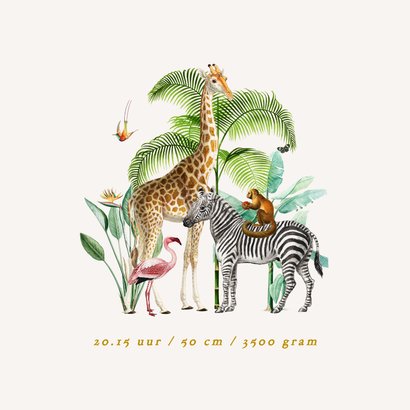 Origineel geboortekaartje met jungle dieren goudfolie 2